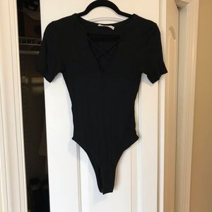Black v-neck bodysuit